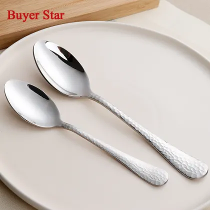 5pcs/lot Silver Stainless Steel Cutlery Flatware Sets Western Food dinnerware Set Fork Knife Spoon Hammered Kitchen tools Sets
