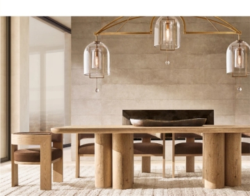 French Mid Century Luxury Luxury Cilindrico tavolo da pranzo rettangolare e sedie