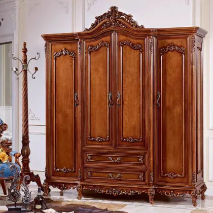 American Antique Solid Wood Luxury Bedroom Closet Wardrobe