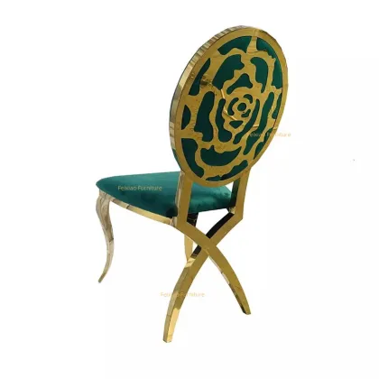 Stainless Steel Cross Legs Rose Back Emerald Green Wedding Chair
