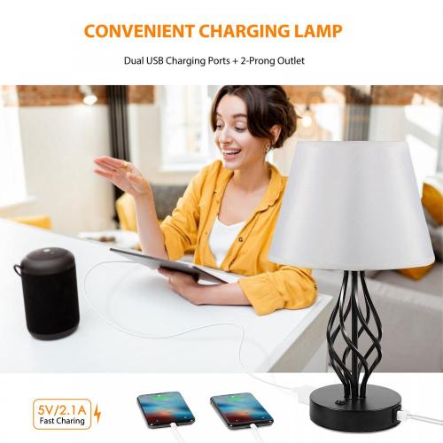 Bedside Desk Lamp with Dual USB Ports AC-Outlet