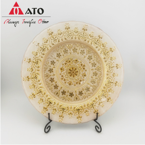 Luxury Gold Glass Flat Plates For Wedding Decoration