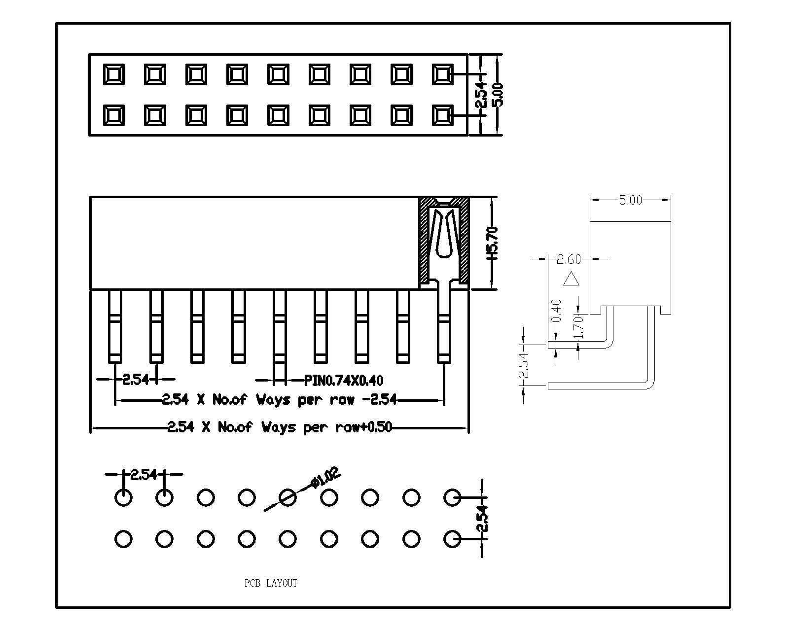 2.54 mm Female Header Dual Row Angle Type H5.7 FHER05-XXDXXX