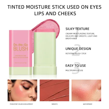 High Quality Private Label Wholesale Pink Blush Stick - Natural, Waterproof, Multi-Cream Highlight Face Makeup 19G