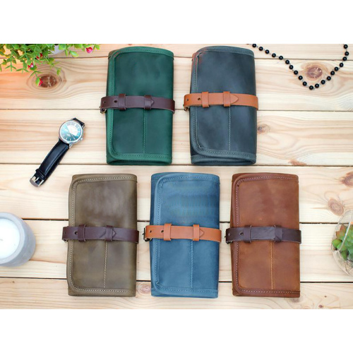 Handmade travel portable leather watch roll pouch bag