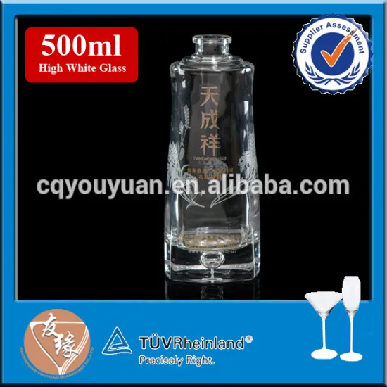 High white glass with bubble in bottom spirits 500ml glass bottle