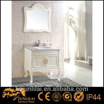 White Floor Mounted Marble Table Ceramic Basin Soild Wood Bathroom Cabinet