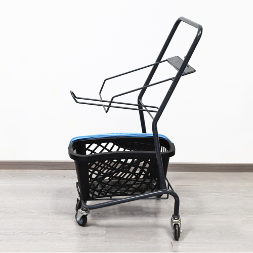 Steel Mesh Supermarket Cart with Dual Shelves