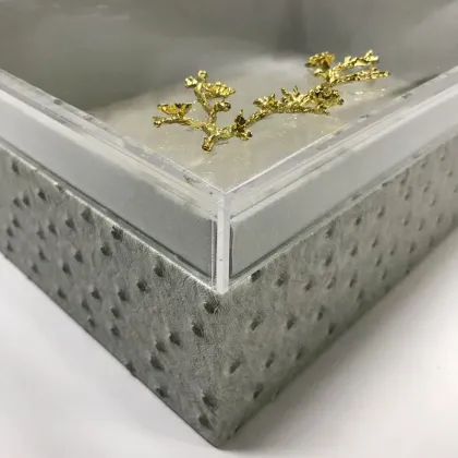Gray Ostrich Leather Gift Packaging Box For Sale