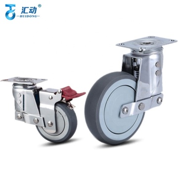 3/4/5 Inch Grey TPR Medium Duty Rigid Plate Spring Loaded Shock Absorbing Chrome Plated Caster | Medical Wheel