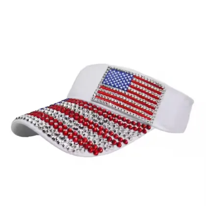 Shiny Rhinestone Glitter Visor Golf Hat - Adjustable American Flag Sunshade