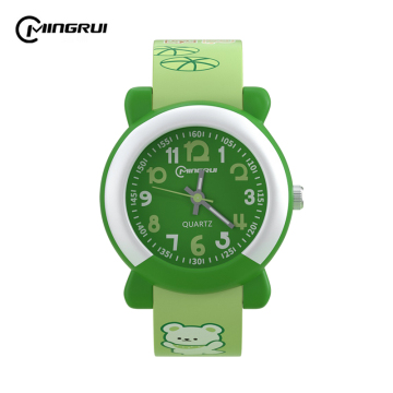 Green Quartz Sport Watch for Kids - Cute 3D Cartoon Animal Design
