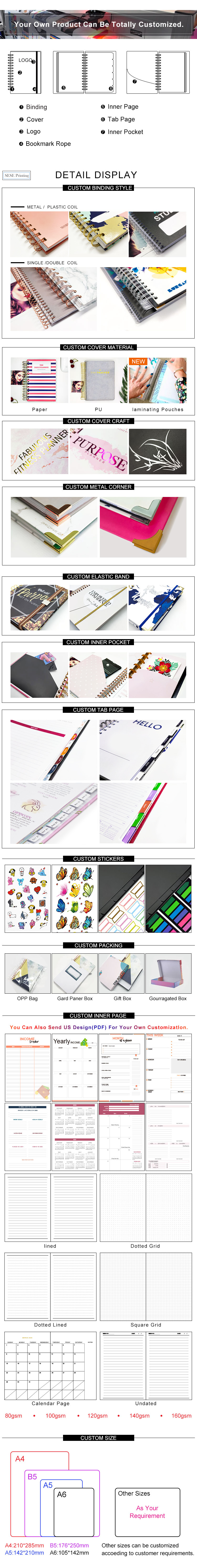 Custom Print A3 A4 A5 Logo Hardcover School Classmate Agenda Journal Notebook Personalized