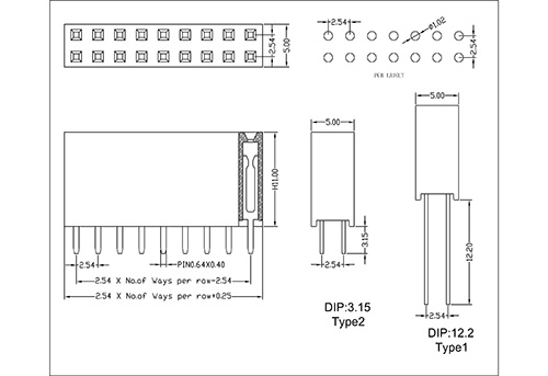 2.54 mm Female Header Dual Row Straight Type(W=5.0 H11.0) FHES12-XXDXXXX