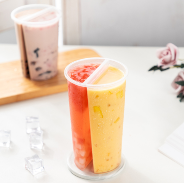 Wholesale 700 ml Transparent PP Double Compartment Tea Cup with Caps