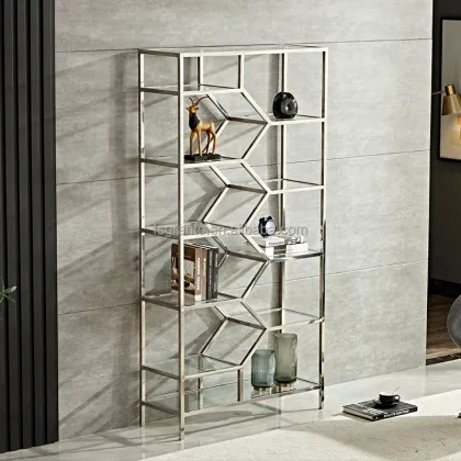Popular Wholesale Indoor Glass Top Gold Bookshelf for Living Room