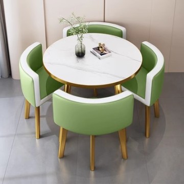 Modern Casual Round Table with Solid Wood and PU Leather for Office or Dining