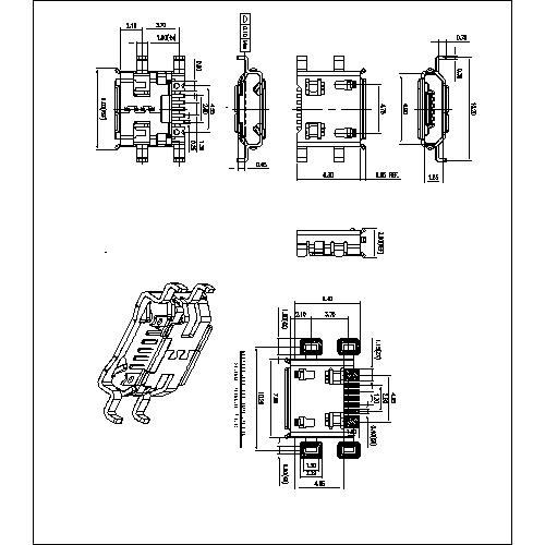 MUFM38-XXLXX 38-MICRO USB 5P B Type Receptacle Connector SMT With Four Shell Dip,Sink0.65mm 