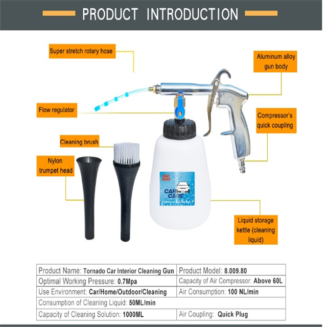 Tornado Pistola de espuma de aire neumático Interior Gun de limpieza profunda Tor