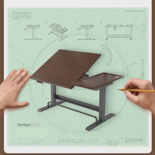 Kantoor hefbureau houten ontwerper elektrisch staande bureau