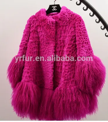 YR117 Korean Style Real Rabbit and Mongolia A Shape Sheared Fur Jacket