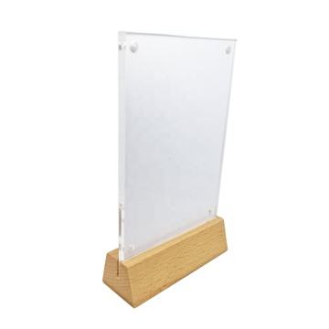 Affichage de bureau Tableau en bois en forme de T avec support de menu acrylique