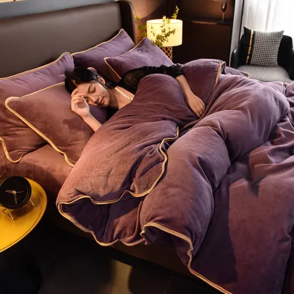 Super Soft Coral Velvet Winter Bed Sheets 4PC Set High Weight Flannel Fleece Bedding