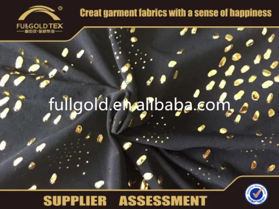 Top Garde Polyester Satin Fold Foil Gold Dot Printed Design Fabric For Women's Garment