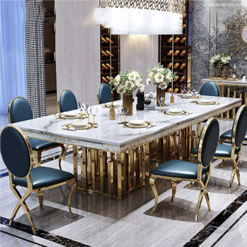 Luxury Gold Stainless Steel Marble Home Dining Table