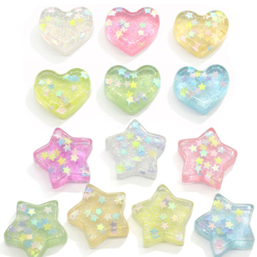 Kawaii Flat Back Heart Star Glitter Resina Cabujones Accesorios Resina Artesanía Scrapbooking Estuche para teléfono Centro de lazo para el cabello