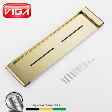 Brushed Gold European Wall Mount Towel Shelf for Bathroom