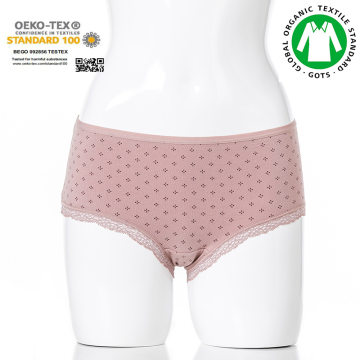 Fancy lady breathable pure organic cotton underwear with prints