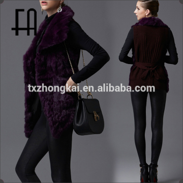 Factory wholesale price rabbit knit fur vest /knit rabbit fur coat