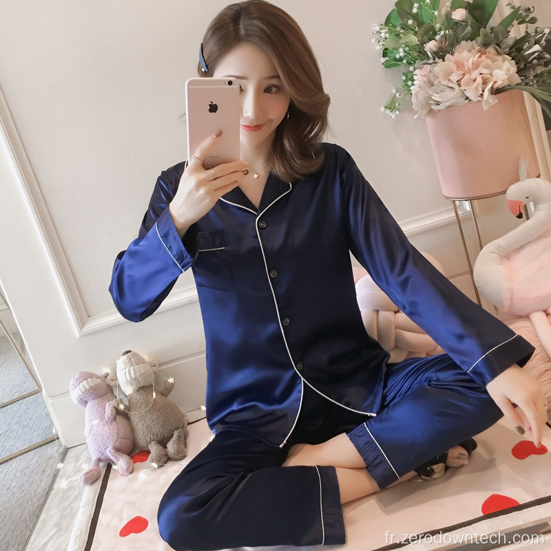 Ensemble de pyjama en satin de soie pour femmes OEM/ODM en gros