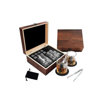 Luxury Wooden Boxed Whiskey Set with Engraved Logo, Stones, and Ice Cubes