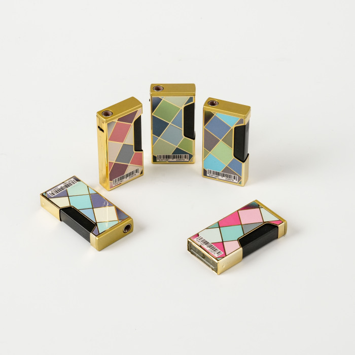 Isqueiro Macaron Color Block Geométrico Gold Fleck