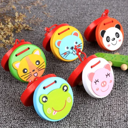 Wooden Castanets - Early Education Cartoon Animal Pattern Orff Children's Musical Instrument Toy for Kids