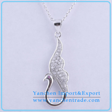 2014 Animal Jewelry Unique Design Peacock Shape Micro Pave Pendant Necklace