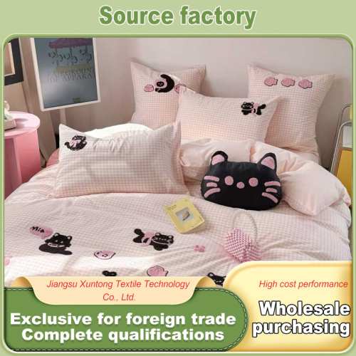 Conjunto de cama de algodão com estampa de gato macio e elegante