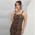 Moda feminina leopardo com mangas de mangas impressas