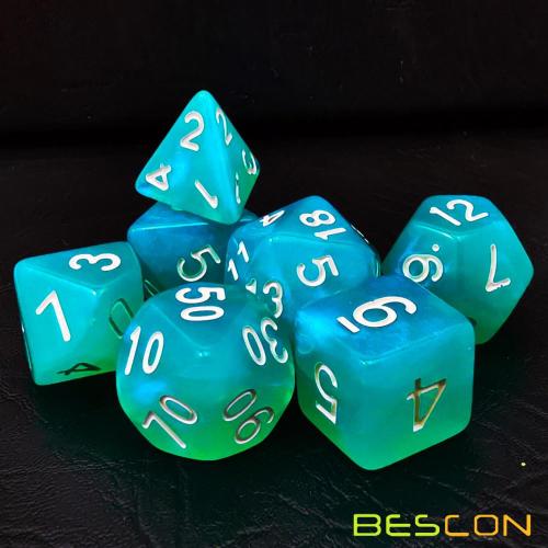 Bescon Moonstone Dice Set Turquoise, Bescon Polyhedral RPG Dice Set Moonstone Effect