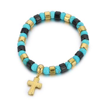 KALEN Unisex Christian Steel & Turquoise Beaded Bracelet for Youngsters