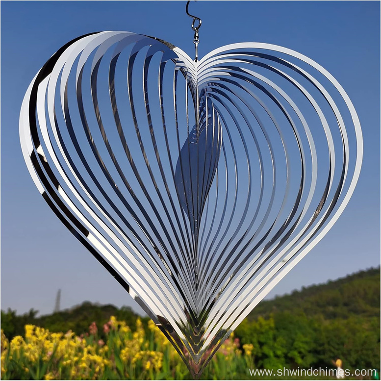 Silver Heart Wind Spinners for Outdoor Decor