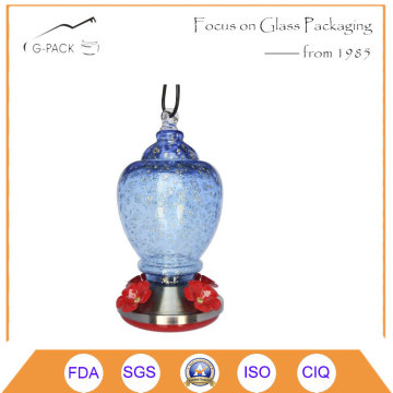 Blue Color Glass Bird Feeder with Pothook