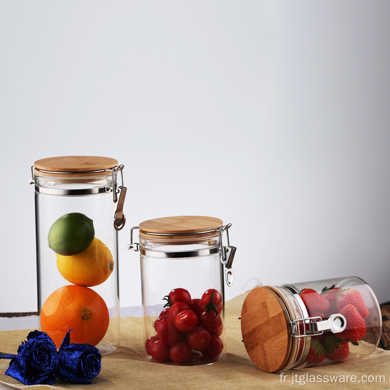 Pots de rangement en verre de cuisine avec couvercle à pince