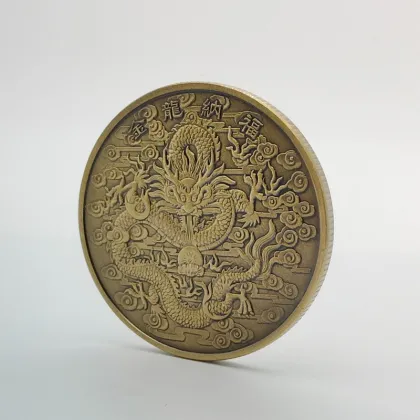 Old Style Chinese Dragon Metal Brass 3D Gold Coin - Ready Stock Available