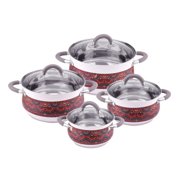 Stainless steel cookware set casserole with colorful pattern