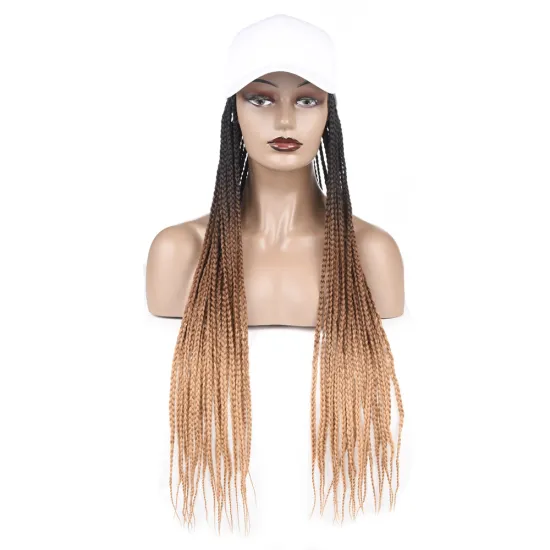 Factory Wholesale 24inch Long Synthetic Baseball hat Wig with Braided Box Braids Wigs White Baseball Hat Wig cosplay