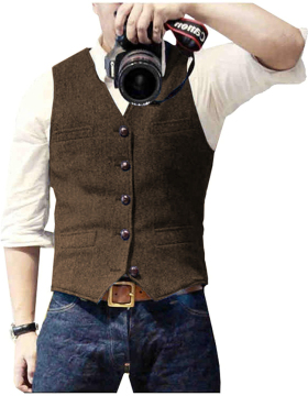 High Quality Wool-like Men's British Style Vest Business Wedding Suit