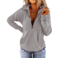 Women's Long Sleeve Lapel Half Zip Up Sweatshirt